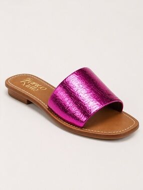 Franco Sarto Tina Metallic Pink Leather Slide Sandals Women's 5.5 NWT Barbiecore